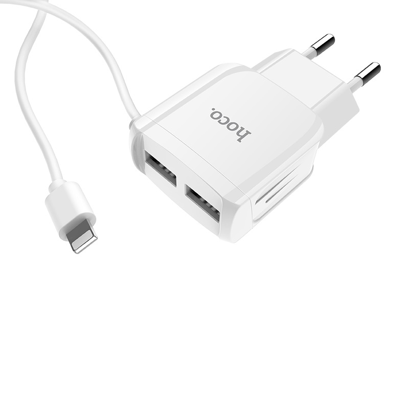 hoco-c59a-mega-joy-double-port-wall-charger-eu-lightning-connector