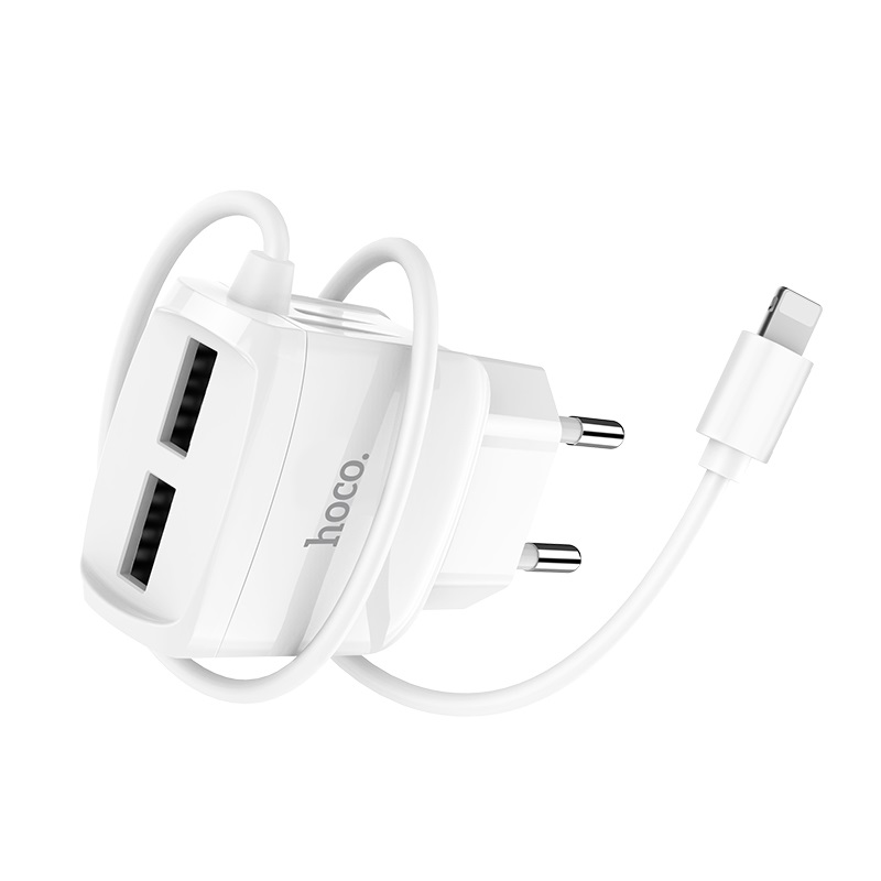 hoco-c59a-mega-joy-double-port-wall-charger-eu-lightning-wire